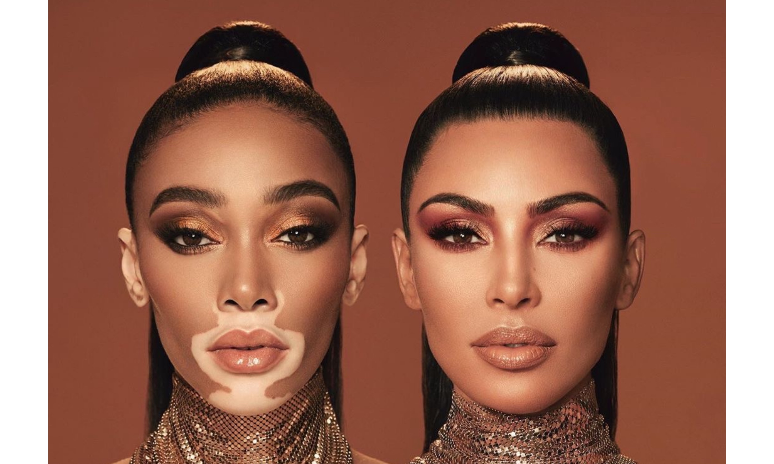 kim kardashian 宣布将与"奶牛超模" winnie harlow 合作推出彩妆