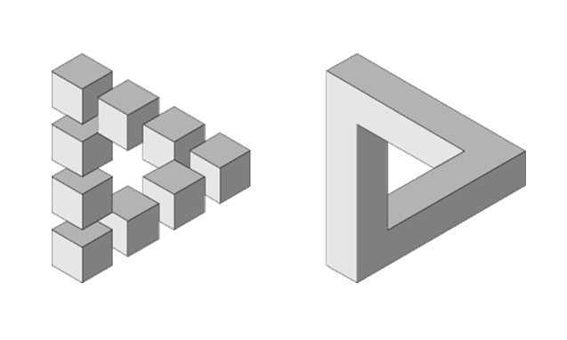 Девять кубов. Роджер Пенроуз невозможные фигуры. Треугольник Пенроуза Эшер. Оптические иллюзии треугольник Пенроуза. Невозможная фигура треугольник Пенроуза.